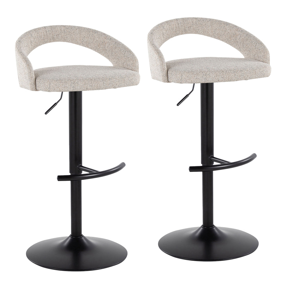 English Elm Adjustable Swivel Barstools Set of 2 Oat Fabric Seats with Black Metal Base B202S01975