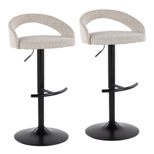 English Elm Adjustable Swivel Barstools Set of 2 Oat Fabric Seats with Black Metal Base B202S01975