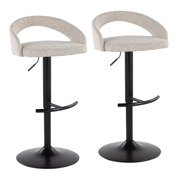 English Elm Adjustable Swivel Barstools Set of 2 Oat Fabric Seats with Black Metal Base B202S01975