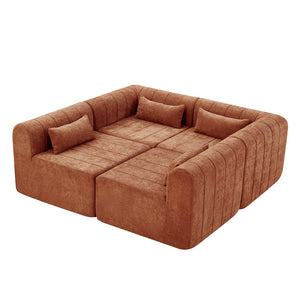 English Elm 145.5 Inch 4 Piece Modular Sectional Sofa Polyester Low Profile Living Room Couch Orange Multi N767P346281O