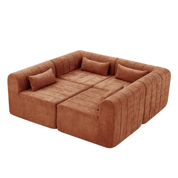 English Elm 145.5 Inch 4 Piece Modular Sectional Sofa Polyester Low Profile Living Room Couch Orange Multi N767P346281O