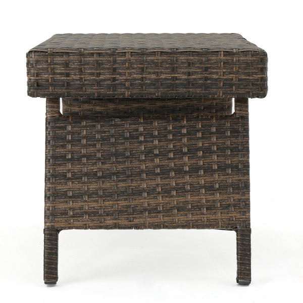 English Elm Christopher Knight Home® - SALEM PE WICKER SNACK TABLE — Handcrafted Polyethylene Rattan Side Table with Iron Frame, No Assembly Required Mocha1 52006.00ALUMCA