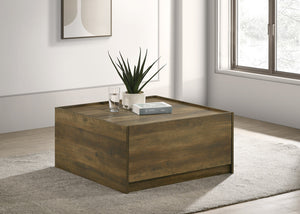 English Elm Trentino Square Oak Finish Coffee Table with Dual Access Drawers for Living Rooms B2749P413257