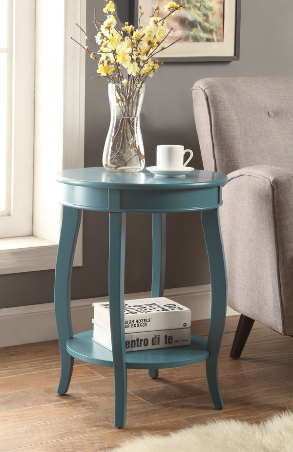 English Elm Aberta Teal Round Accent Table with Open Bottom Shelf, Wooden Cabriole Legs, 40lb Top Capacity B2726P277915