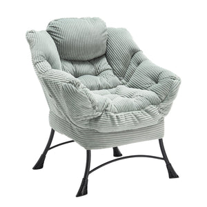 English Elm Lazy Chair Plush Ottoman Lounge Chair with Ergonomic Back, Side Pocket, Steel Frame Comfort Light Green W640P271556