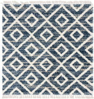 Unique Loom Hygge Shag Diamond Machine Made Geometric Rug Blue, Beige/Ivory 8' 0" x 8' 0"