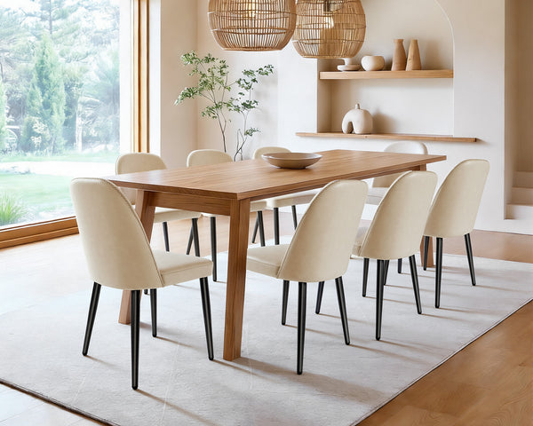 English Elm Beige Pu Leather Armless Dining Chair Set of 4 with Matte Black Iron Legs Modern Beige T3967P497816