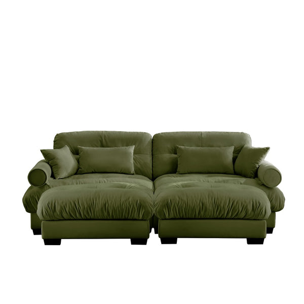 English Elm Over Size Modern Two-Seater Sofa With Ottoman, Olive Green Velvet, Stylish Comfort & Flexibility W714S01106-GIGA
