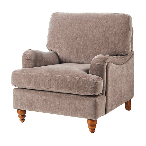 English Elm Candor Overstuffed Accent Chair with English Roll Arms and Walnut Turned Legs Brown B050P466462