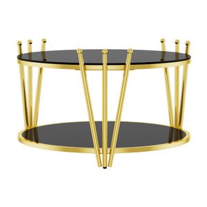 English Elm 31.5inch Modern Luxury Gold Coffee Table with Two-Tier Storage, Tempered Glass Top, Elegant Crown Design Black W1550P171454