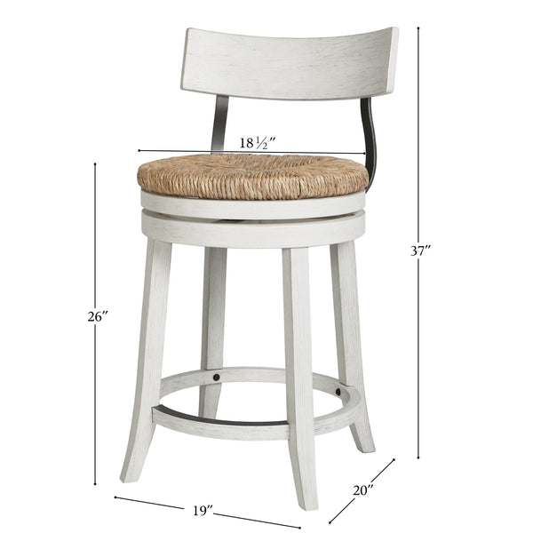 English Elm 26" Reclaimed Wood Swivel Counter Stool with Seagrass Seat for Kitchen Island White B2751P436446