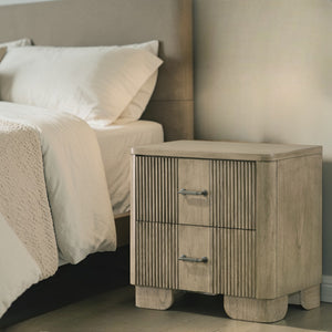 English Elm Lakkari Antique Oak Two Drawer Nightstand with Dovetail Joinery and Felt Lined Storage B2756P493477