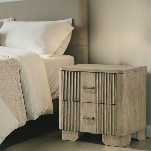 English Elm Lakkari Antique Oak Two Drawer Nightstand with Dovetail Joinery and Felt Lined Storage B2756P493477