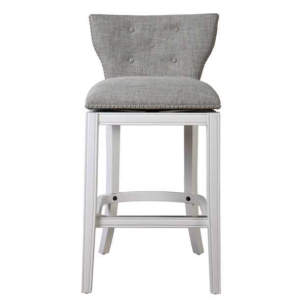 English Elm 26" Tufted Gray Upholstered Swivel Counterstool White Frame for Kitchen Islands B2751P436467