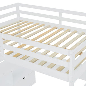 English Elm Full Size Kids Loft Bed with Integrated Desk Seven Drawers and Open Shelving White LT000649AAK-1