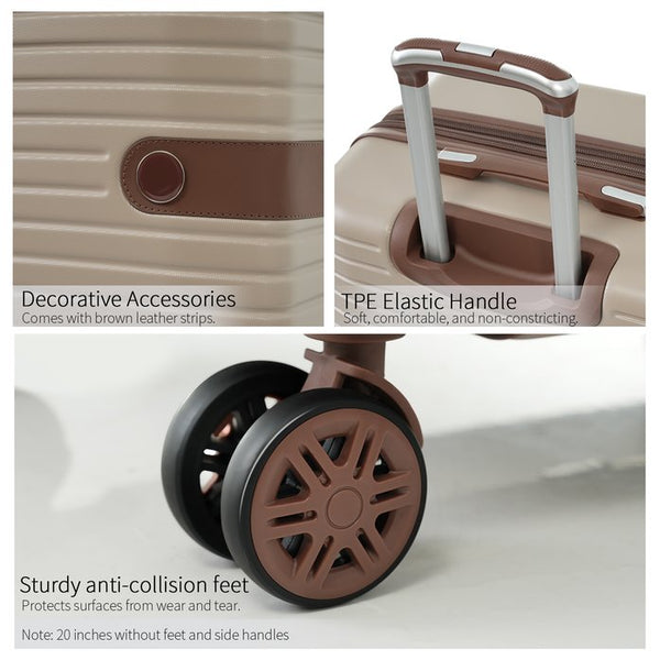 English Elm 4 Piece Abs Hard Shell Luggage Set with Spinner Wheels Tsa Lock and Packing Cubes Khaki PP313145AAM