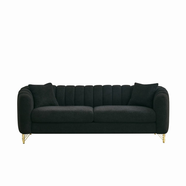 English Elm Oversized Chenille Sofa - Luxurious 3+3 Seater With Gold Legs, Ideal For Modern Living Spaces & Comfort W3373S00041-GIGA