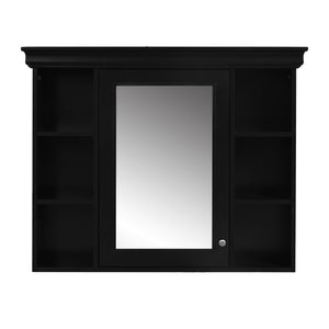 English Elm 35'' 35' 35'' x 28'' Wall Mounted Medicine Cabinet with Mirror Door, Modern MDF Storage with Towel Rod Black N710P196545B