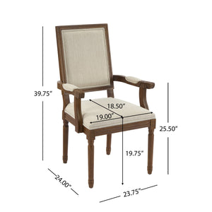 English Elm Christopher Knight Home® - Upholstered Dining Chairs Set of 2 in Beige with Walnut Rubber Wood Fluted Legs, Armrests, French-Country Elegance, Durable Fabric Seating N771P291405T