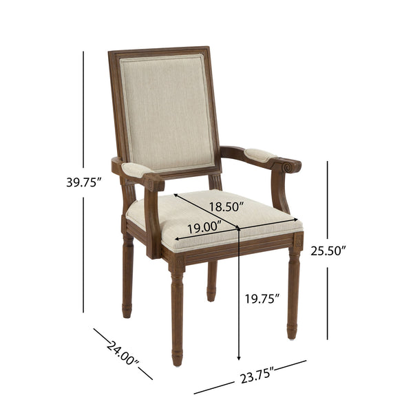 English Elm Christopher Knight Home® - Upholstered Dining Chairs Set of 2 in Beige with Walnut Rubber Wood Fluted Legs, Armrests, French-Country Elegance, Durable Fabric Seating N771P291405T