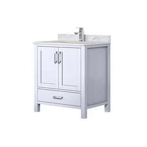 English Elm White 30 in. Bath Vanity with Carrara Marble Top, Soft-Close Drawer, Chrome Faucet, Spacious Storage B2731P258993
