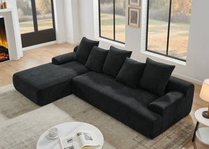 English Elm 110.25x67'' Compression Sofa Modern Upholstered L-Shape Sectional Couch 4-Seat Melange Velvet Comfort Black W1413S00084