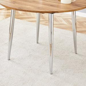English Elm Table Set Extendable Round to Oval Wood Grain Top with Four White Pu Dining Chairs W1151S03962