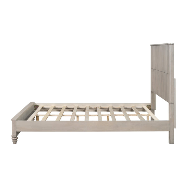 English Elm Solid Rubberwood Queen Platform Bed Tall Headboard Vertical Grain No Box Spring Beige W5819S00002