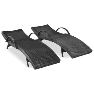 English Elm K&K 80" Outdoor Wicker Chaise Lounge Set of 2 with 2000H UV Wicker, Pull-Out Side Table, 4-Position Recliner Black WF321204AAB