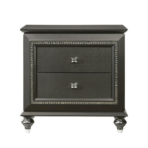 English Elm Solid Transitional Rubberwood Nightstand with 2 Drawers, Textured Front & Sparkling Crystal Trim Finish B016P261446