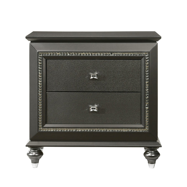 English Elm Solid Transitional Rubberwood Nightstand with 2 Drawers, Textured Front & Sparkling Crystal Trim Finish B016P261446