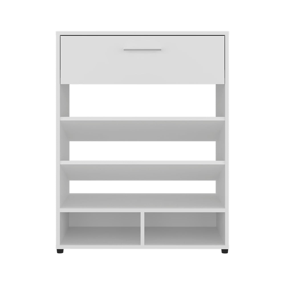 English Elm Mackay Shoe Organizer with Drawer & Cubbies, White Engineered Wood, Compact Entryway Storage Unit B092P309164