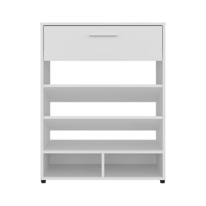 English Elm Mackay Shoe Organizer with Drawer & Cubbies, White Engineered Wood, Compact Entryway Storage Unit B092P309164