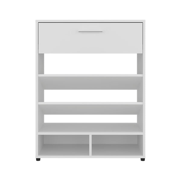 English Elm Mackay Shoe Organizer with Drawer & Cubbies, White Engineered Wood, Compact Entryway Storage Unit B092P309164