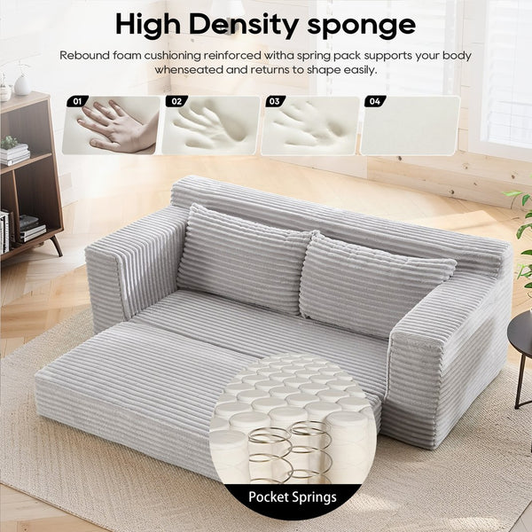 English Elm Loveseat Convertible Corduroy Sofa Bed with Memory Foam Steel Frame for Small Spaces Grey W2959P425089