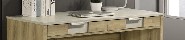 English Elm 1pc Modern Rustic Desk with Dual Drawers, Spacious 47.9"W Workstation, Textured Finish & Metal Handles Driftwood 25.7 L x 51.1 W x 10.8 H B011P378478