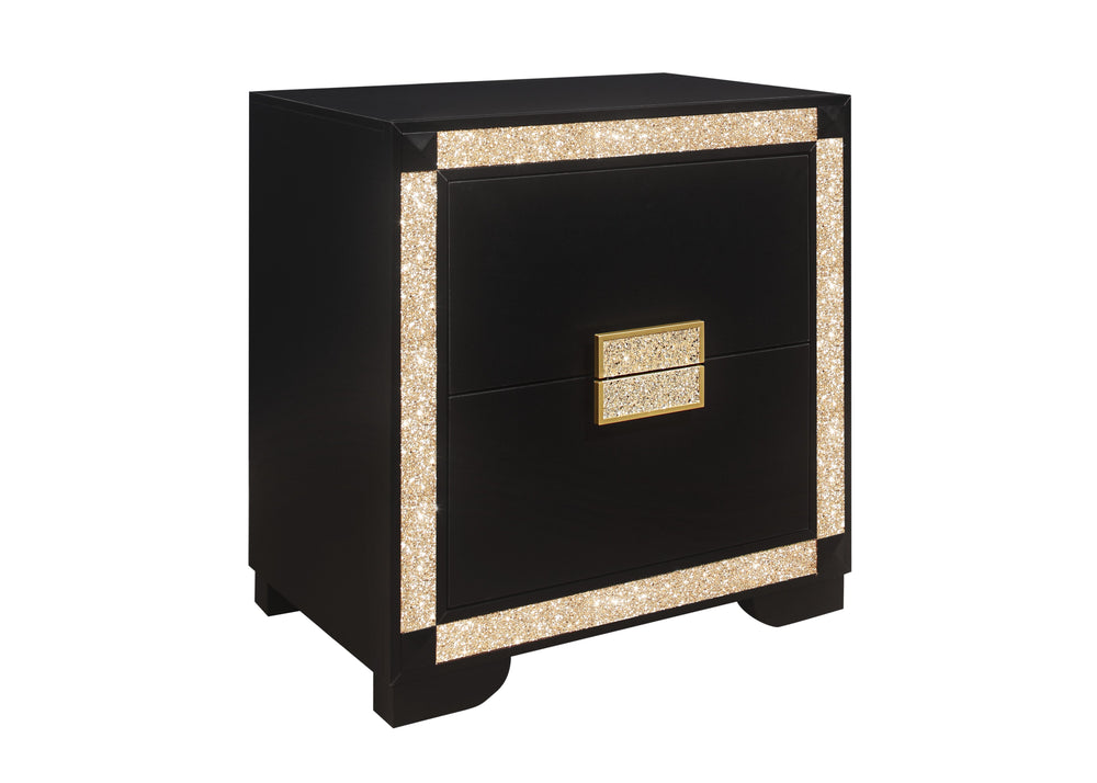 English Elm LIVELY Black/Gold Nightstand with Glitter Detail, Thick Bar Handles, Solid Wood MDF, Spacious Drawers B201P289724