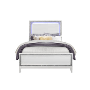 English Elm ALMERA Glam Transitional Full Bed with Crushed Crystal Trim, Solid Wood + MDF Construction, Elegant Finish White 79 L x 8 W x 3 H B201S00101