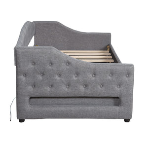 English Elm Upholstered Twin XL Daybed with LED Belt and Two Underbed Drawers, Linen Backrest, Modern Storage Elegance Gray DL002060AAE