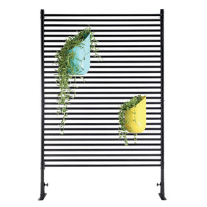 English Elm 71.26''x46.65'' Freestanding Steel Slatted Patio Privacy Screen Matte Black Outdoor Panel W1422P270178