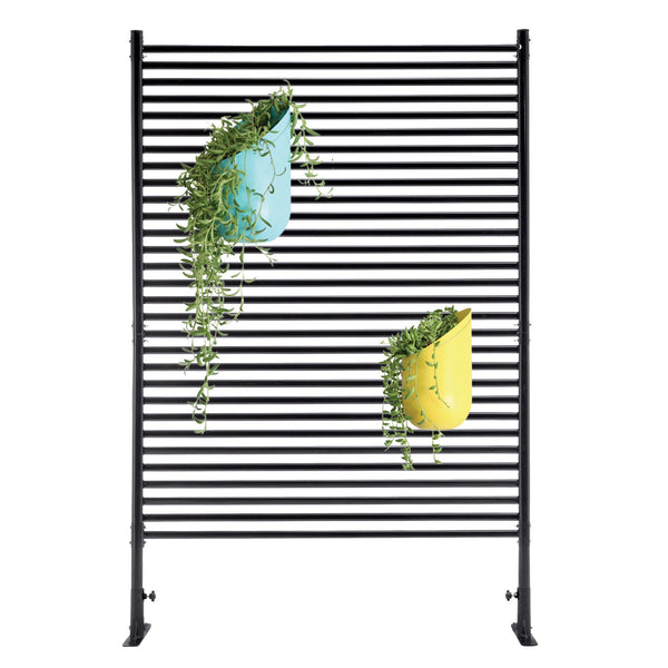 English Elm 71.26''x46.65'' Freestanding Steel Slatted Patio Privacy Screen Matte Black Outdoor Panel W1422P270178