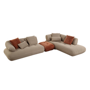 English Elm Carrick 3‑Piece Beige Sandwich Mesh Sectional Sofa with Ottoman — Chenille Accents, KD Legs, Foam Comfort B2726S00395