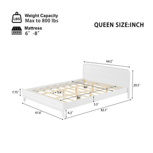 English Elm Pine Solid Wood Queen Platform Bed Matte Finish Tall Headboard No Box Spring White N770PQ291030K