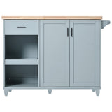 English Elm K&K Kitchen Island With Foldable Counter Top, Kitchen Storage Cart With Slide-Out Shelf, Towel Rack and Drawer, Rolling Kitchen Cart On Wheels, For Kitchen, Living Room, Dining Room, Grey Blue