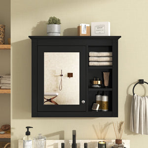 English Elm 30'' Modern Medicine Cabinet with Mirror and Adjustable Shelves, MDF Wall-Mounted Bathroom Storage Solution Black N710P192495B