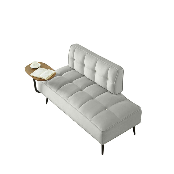 English Elm 54-inch Velvet Tufted Loveseat with Rotating Tray Table Nailhead Trim Compact Seating Gray W1359P438155