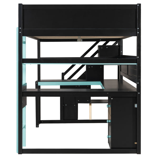 English Elm Full Size Gaming Loft Bed with Led Lighting Desk Shelves and Usb Charging Ports N820S00071C