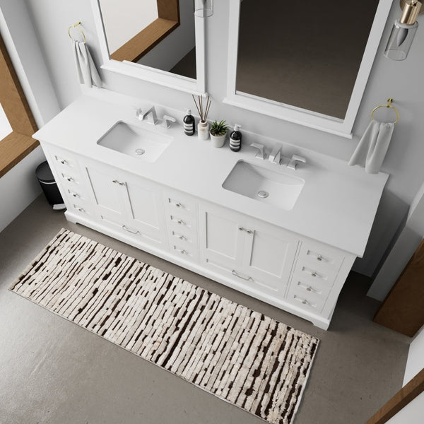English Elm White Double Bath Vanity 84" W X 22" D With White Quartz Top, Storage Galore & Faucet Set Included B2731P258421-GIGA