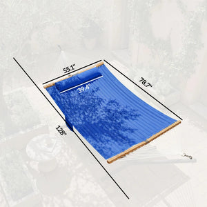 English Elm Double Quilted Beechwood Spreader Bar Hammock for Patio Balcony Backyard Lounging Natural Wood,Navy Blue T3971P474595