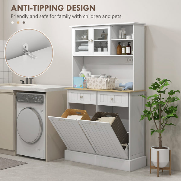 English Elm Homcom 68" Versatile Kitchen Pantry Cabinet With Charging Station, Adjustable Shelves & Trash Bins W2225P229349